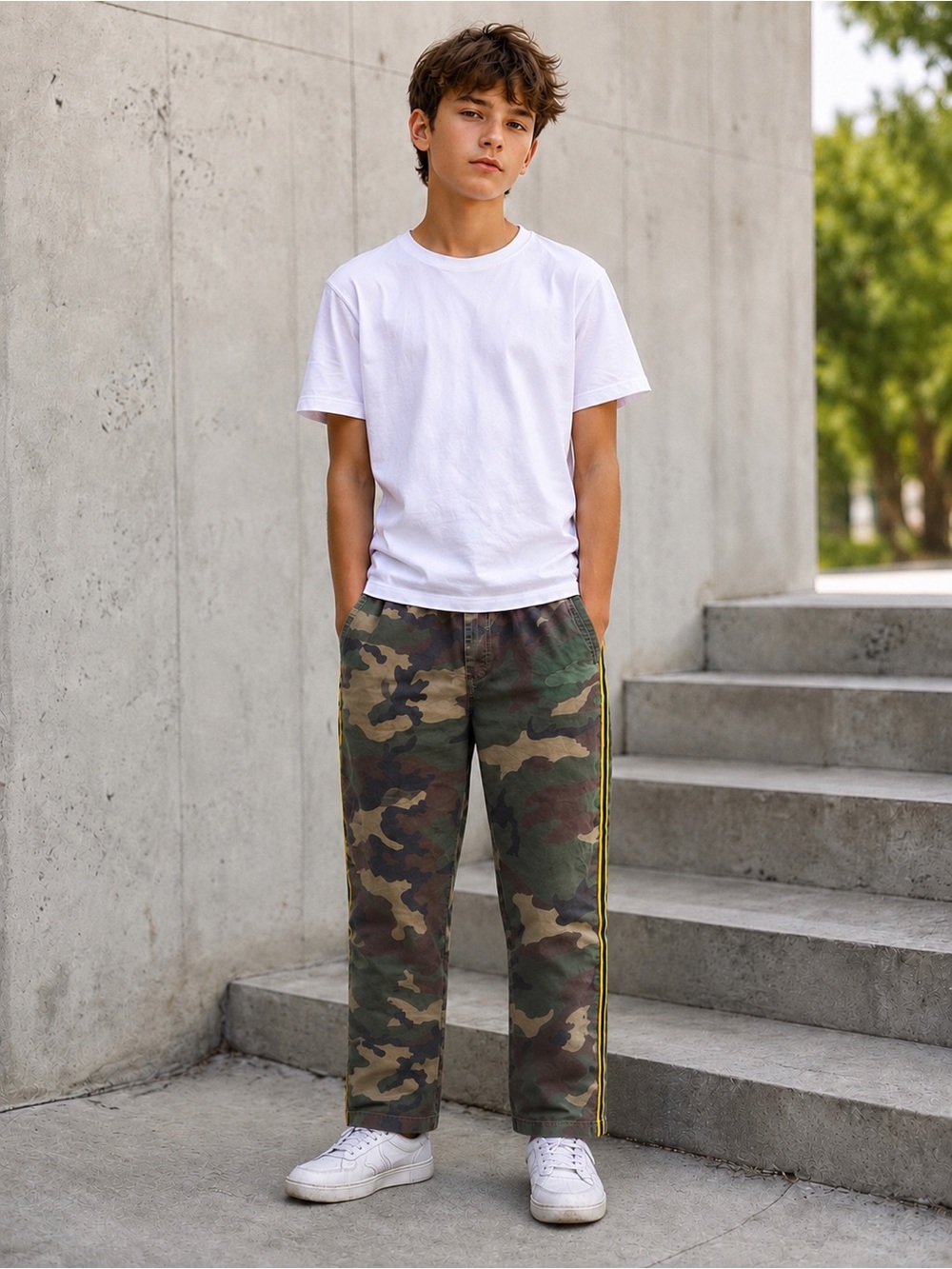 Polo by Ralph Lauren Youth Camo Joggers with Yellow Side Stripe